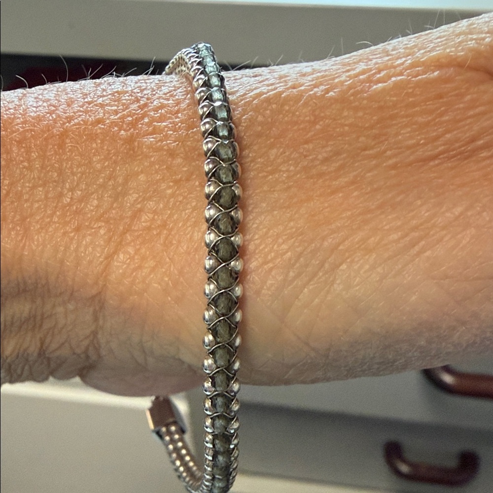 Mignot Faget Halo Gemstone Bangle Grey Moonstone bracelet